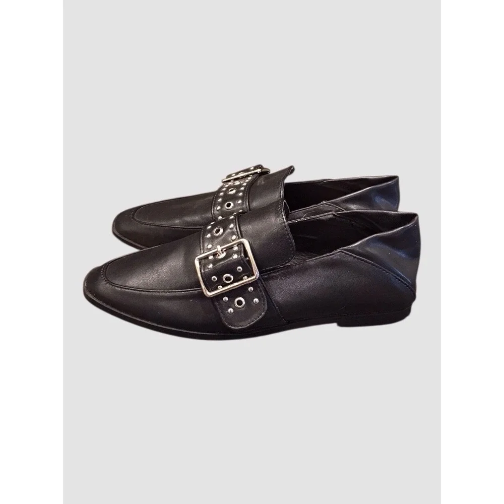 Vintage Havana Maureen Black Leather Studded Buckle Slip On Loafers Shoes Sz 7.5
